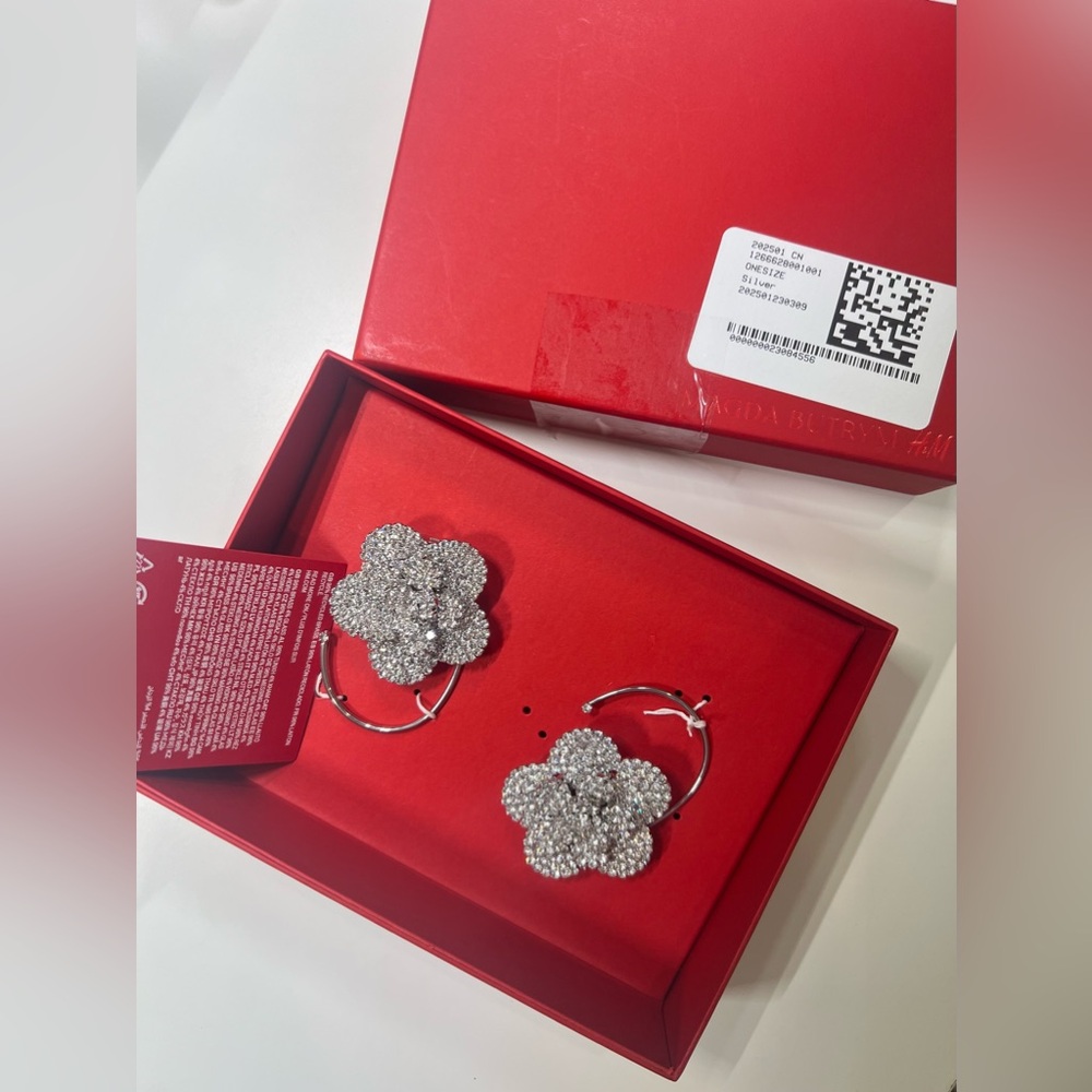 NEW Magda Butrym X H&M HM Women's Rhinestone Flower CLIP-ON Earrings - Stunning